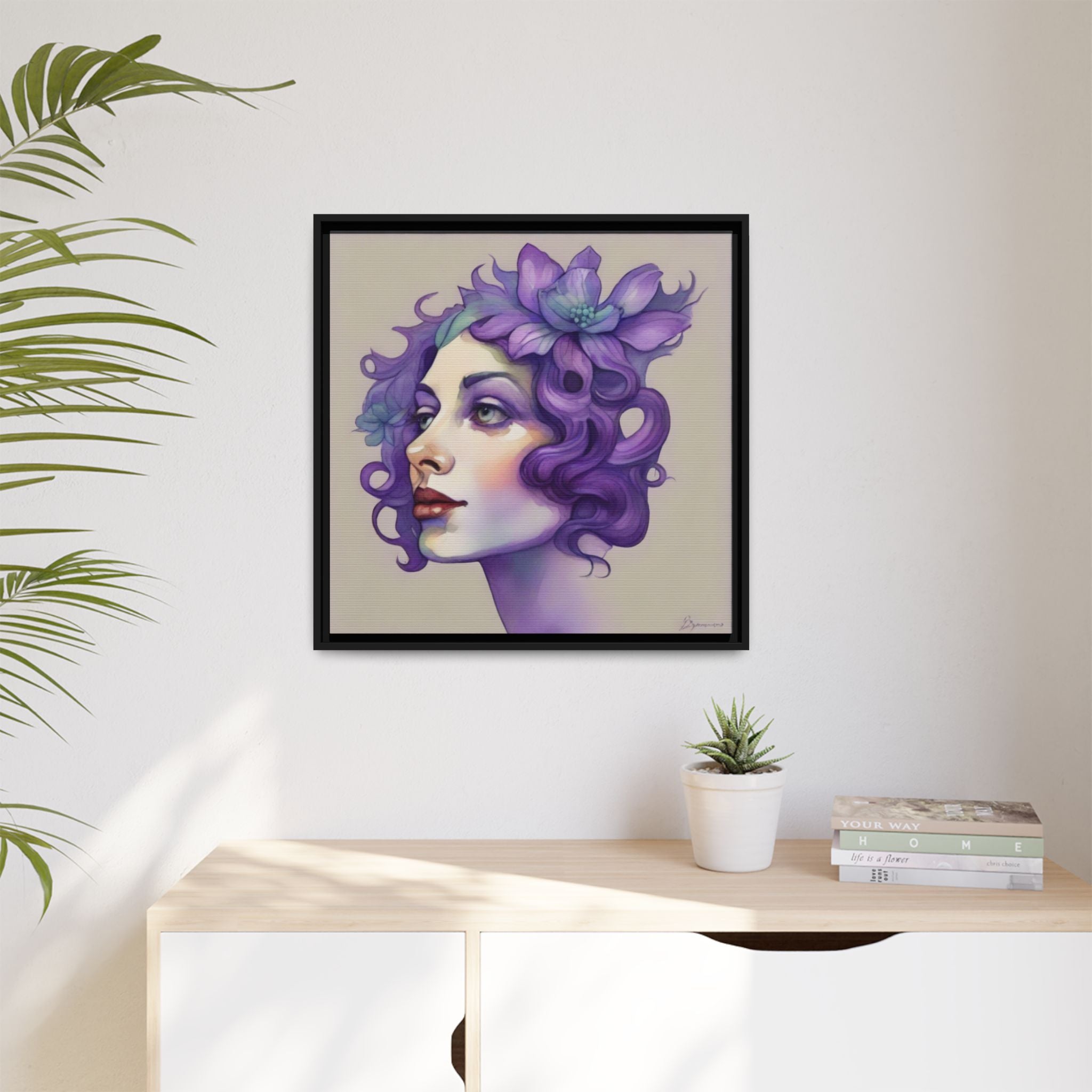 Purple Floral Portrait Matte Canvas Framed Wall Art