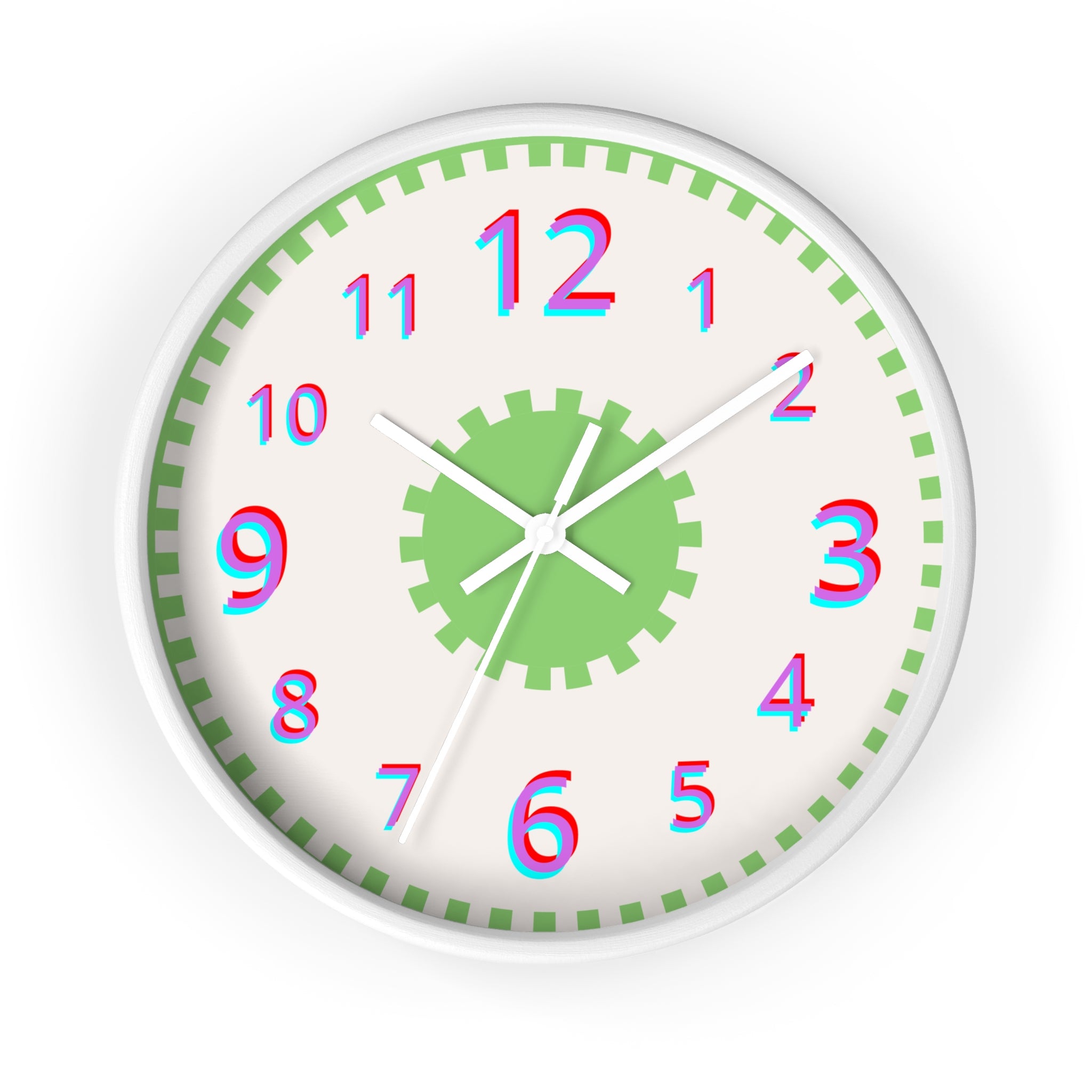 All Geared Up Green Kids Wall Clock — 10" Non‑Ticking Personalized Name Option