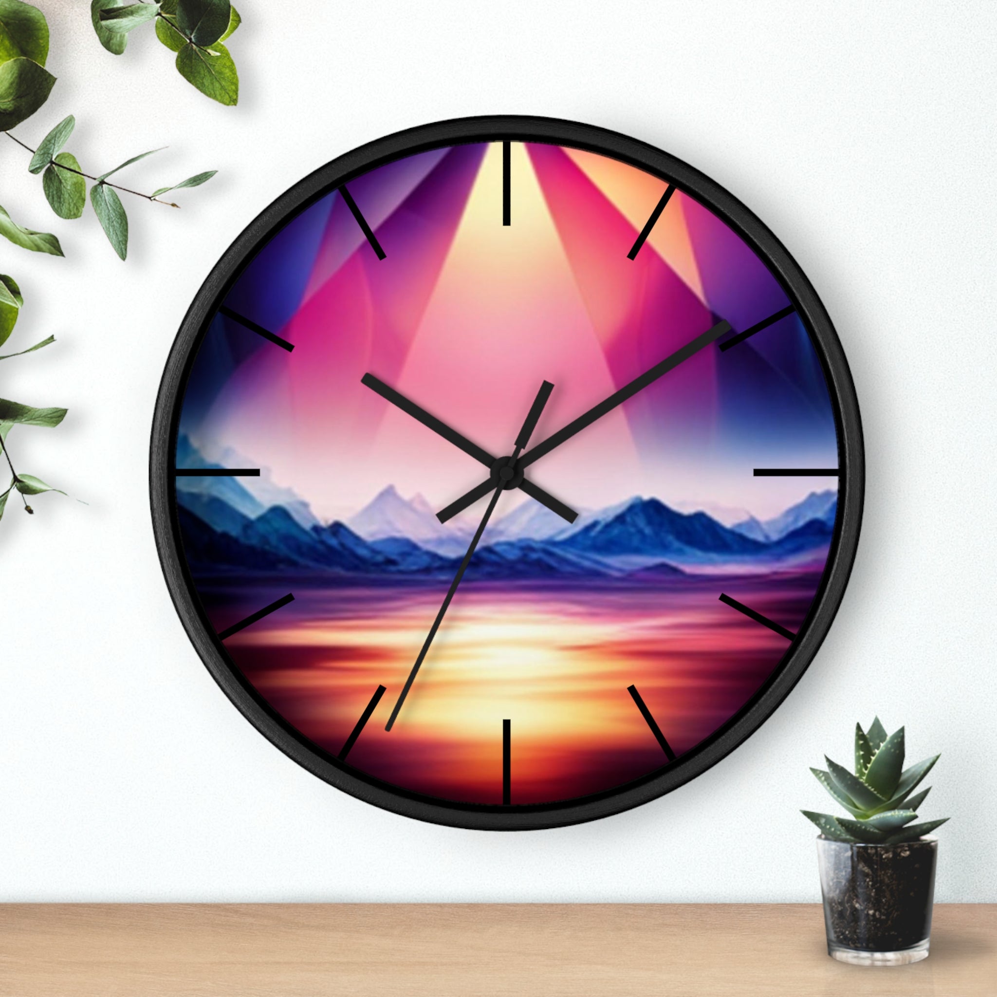 Gemstone Landscape Wall Clock, Round Silent Black Clock, Home Decor, Office Decor, Nature Lover Gift, Unique Clock Gift