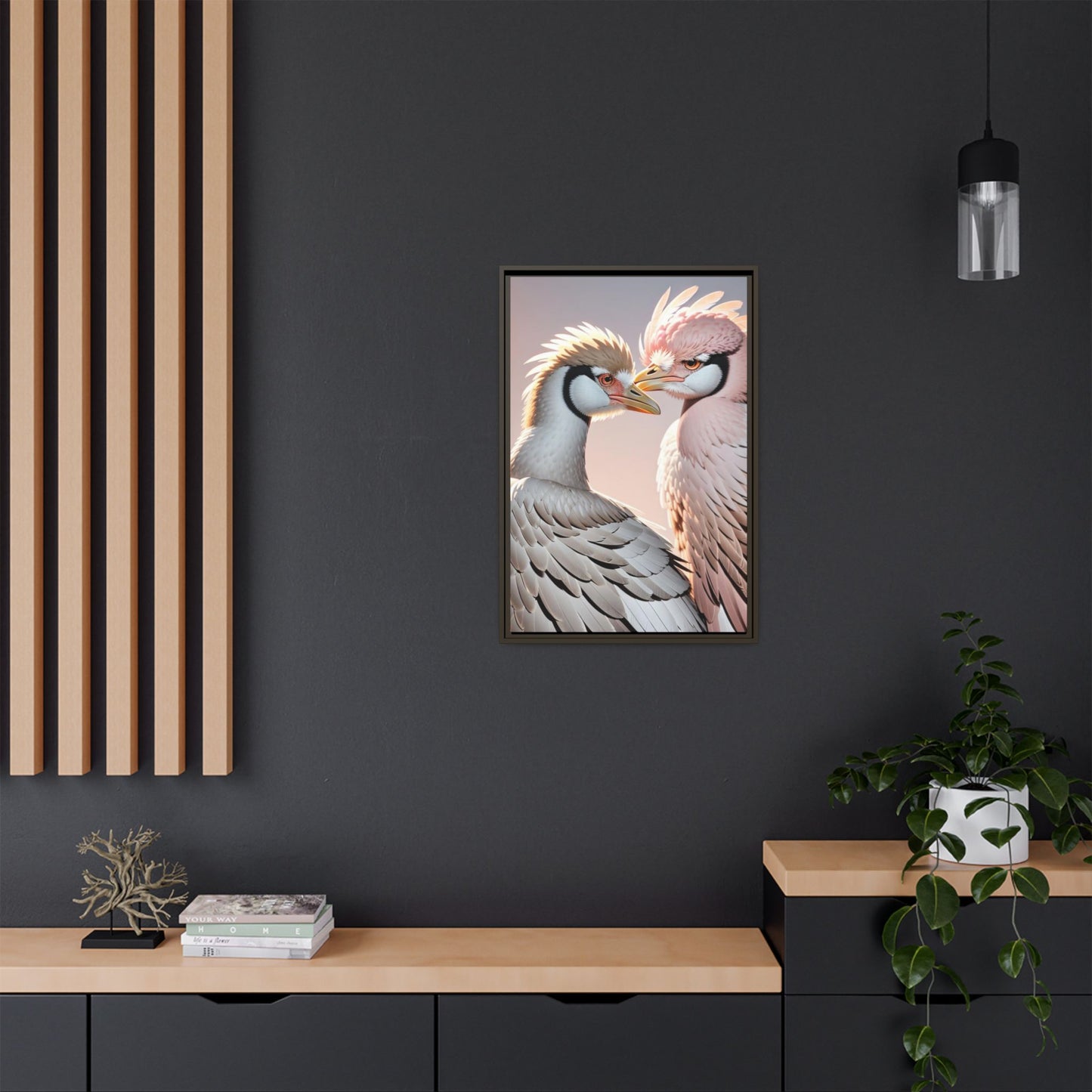 Framed Canvas Art Print - Ostrich Love