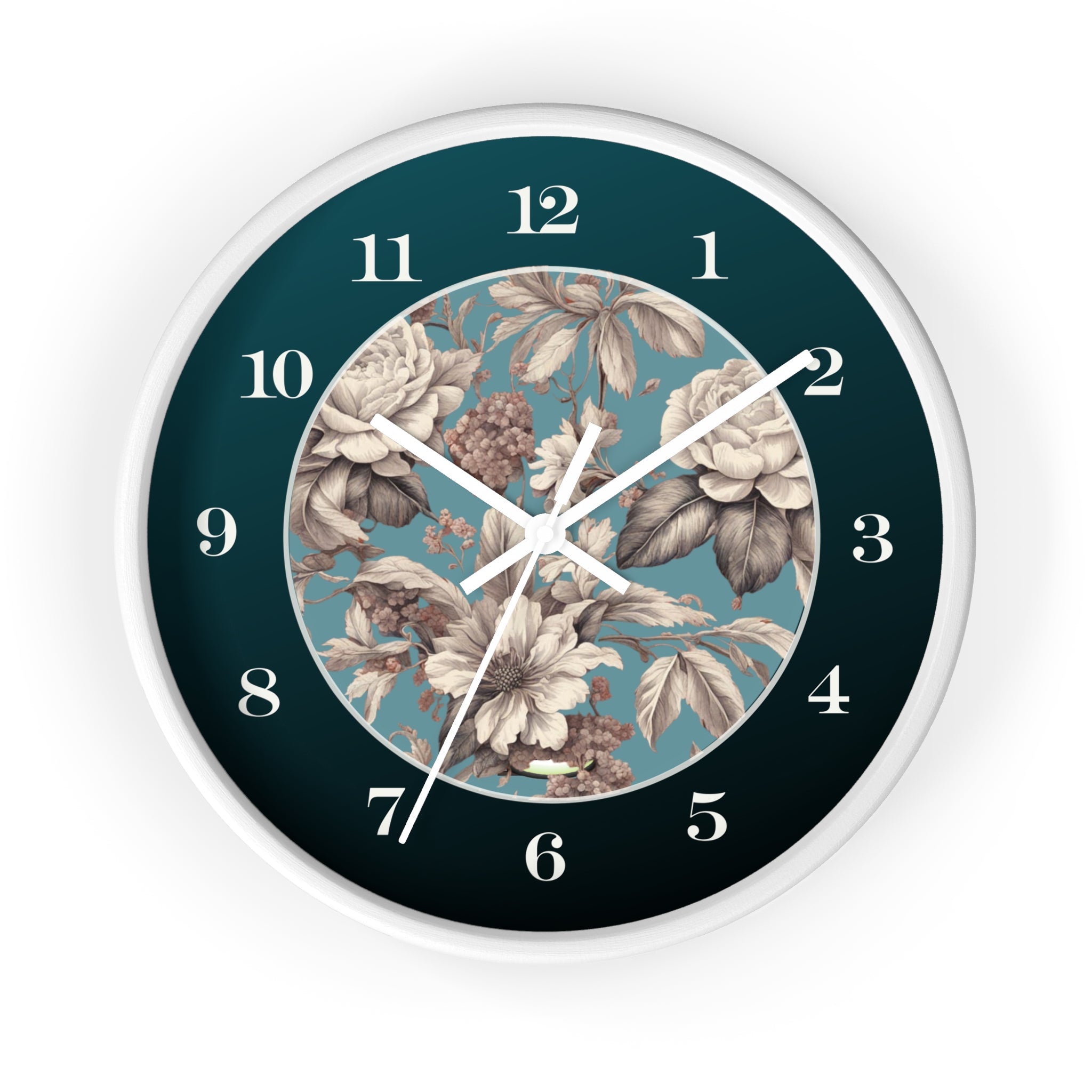 Vintage Floral Wall Clock — Teal Peony Decorative Home Clock