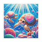 Sea Turtle Canvas Wall Art — Colorful Heart Shells Ocean Print