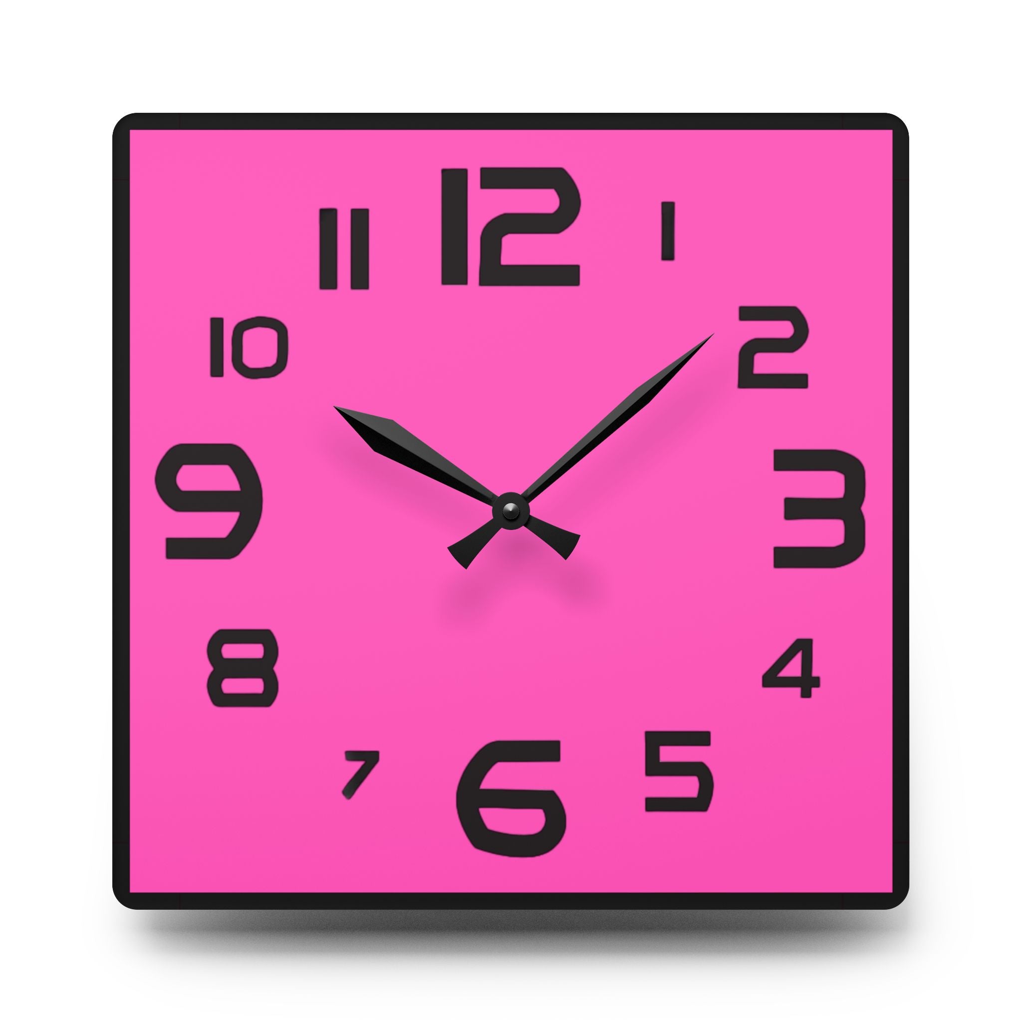 Pink Acrylic Wall Clock, Square Modern Design, Teen Gift