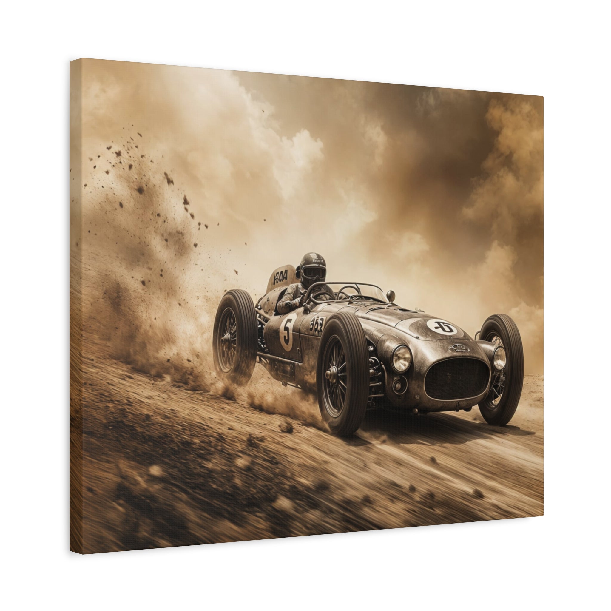 Vintage Racecar Wall Art Canvas – Sepia Classic Motorsport Print