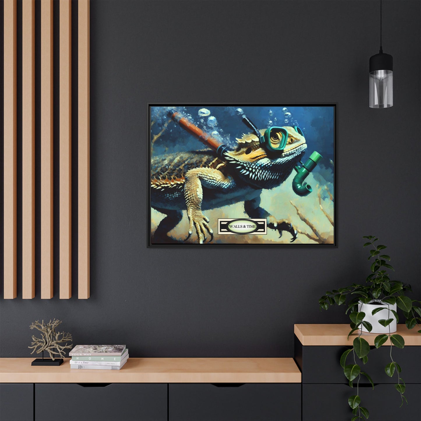 Snorkeling Bearded Dragon Print, Framed Canvas