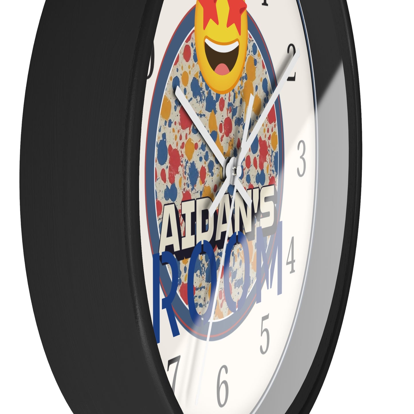 Custom Name Personalized Wall Clock in Paint-Splatter for Kids or Art Studio