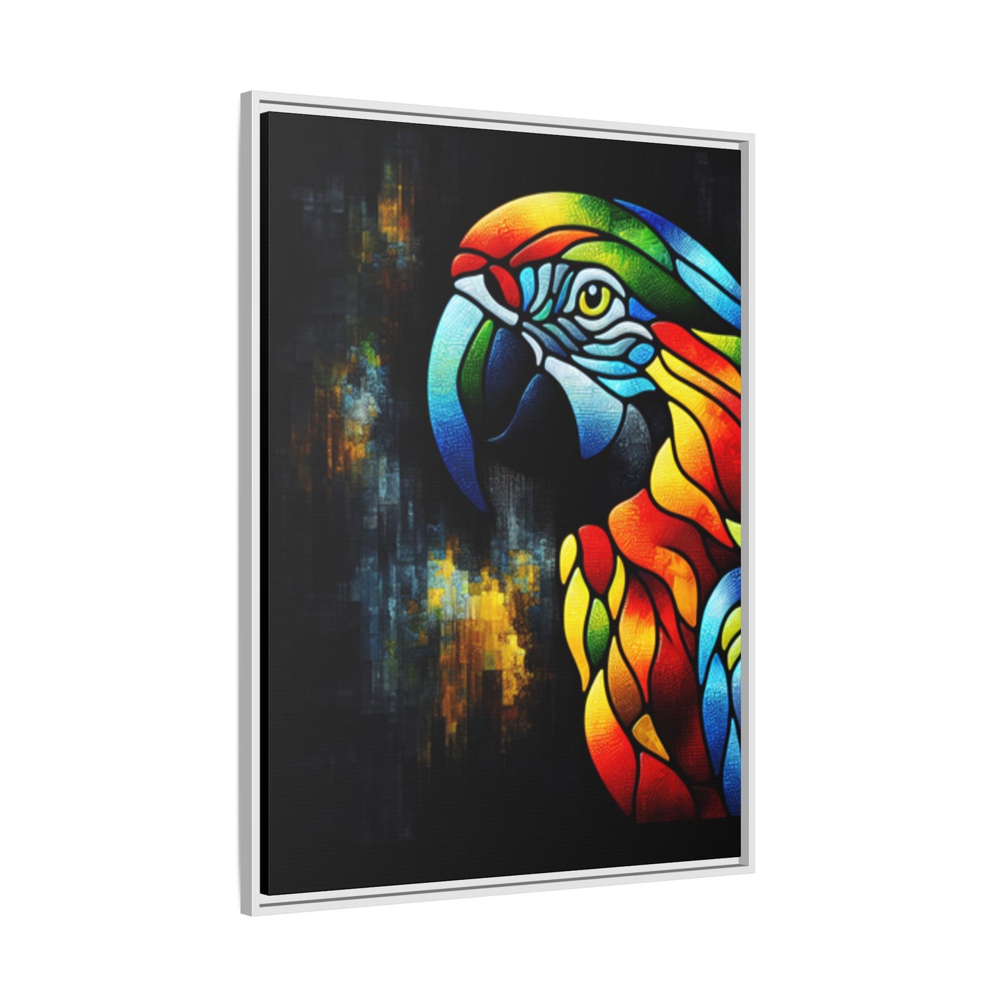 Framed Canvas Art Print, Regal and Rustic Parrot, Mosaic Style Art