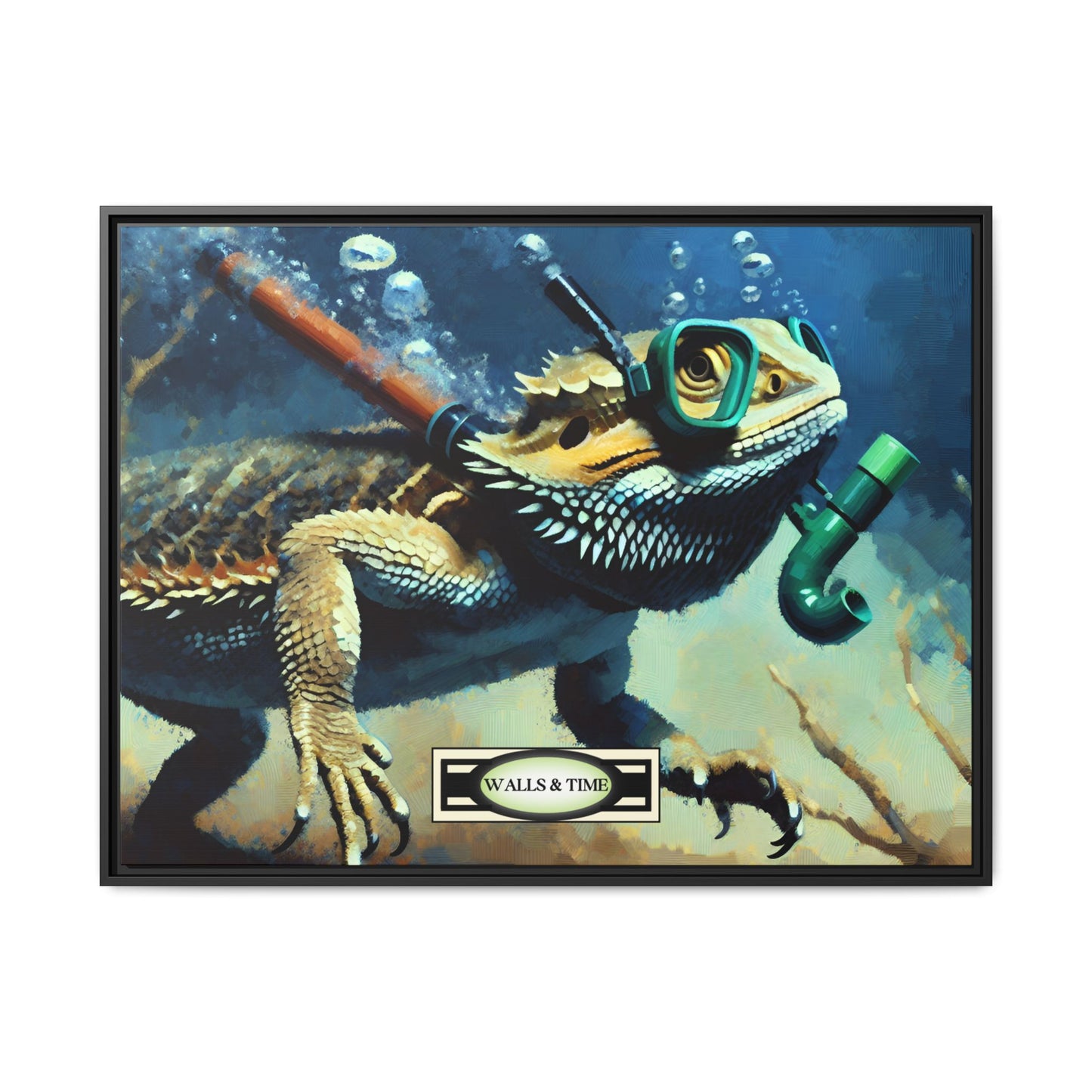 Snorkeling Bearded Dragon Print, Framed Canvas