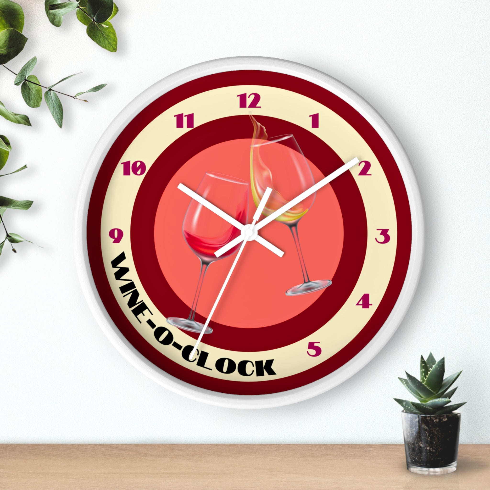Wine O' Clock Framed Wall Clock - Silent 10in Round White Clock, Kitchen Decor, Home Wall Art, Wine Lover Gift, Rustic Farmhouse Clock