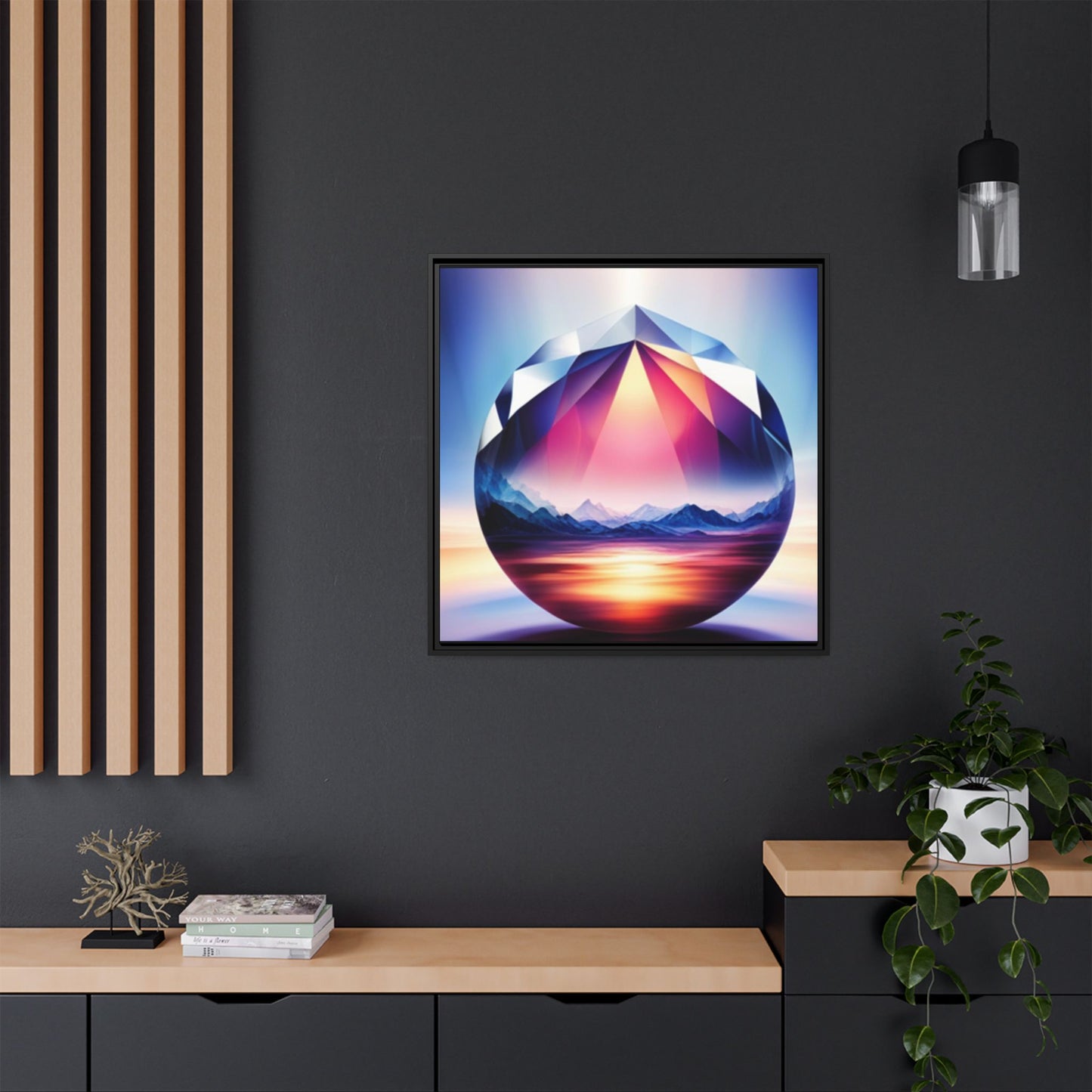 Framed Canvas Print, Landscape Inside a Gem, Digital Art