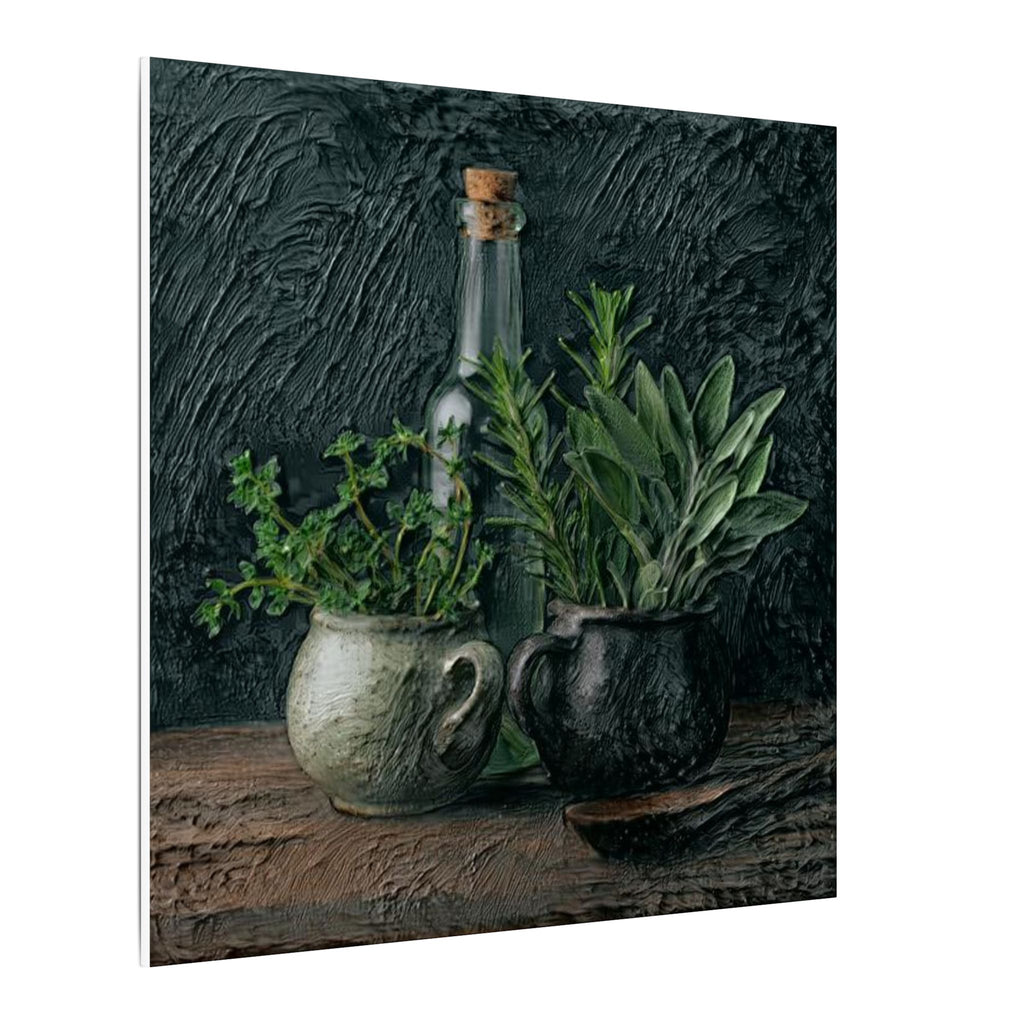 Herb Still Life Matte Canvas Wall Art — Rustic Kitchen Botanical Print