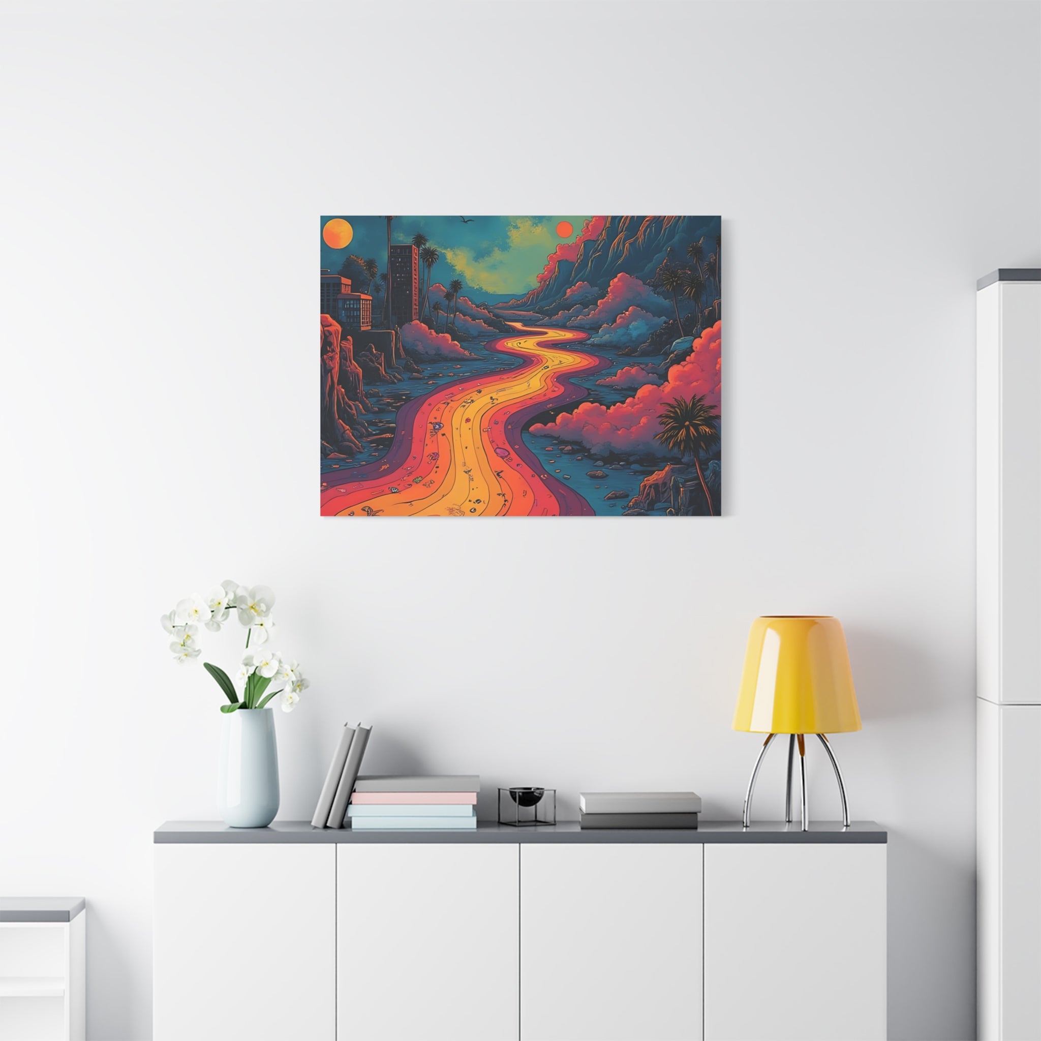 Vibrant Retro Landscape Canvas Print - Bohemian Wall Art