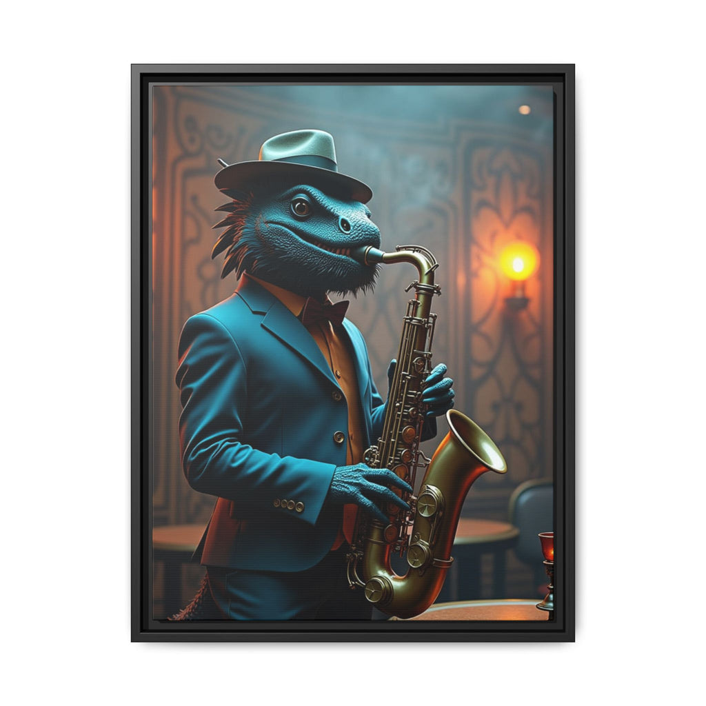 Bearded Dragon Playing the Saxophone Framed Wall Art