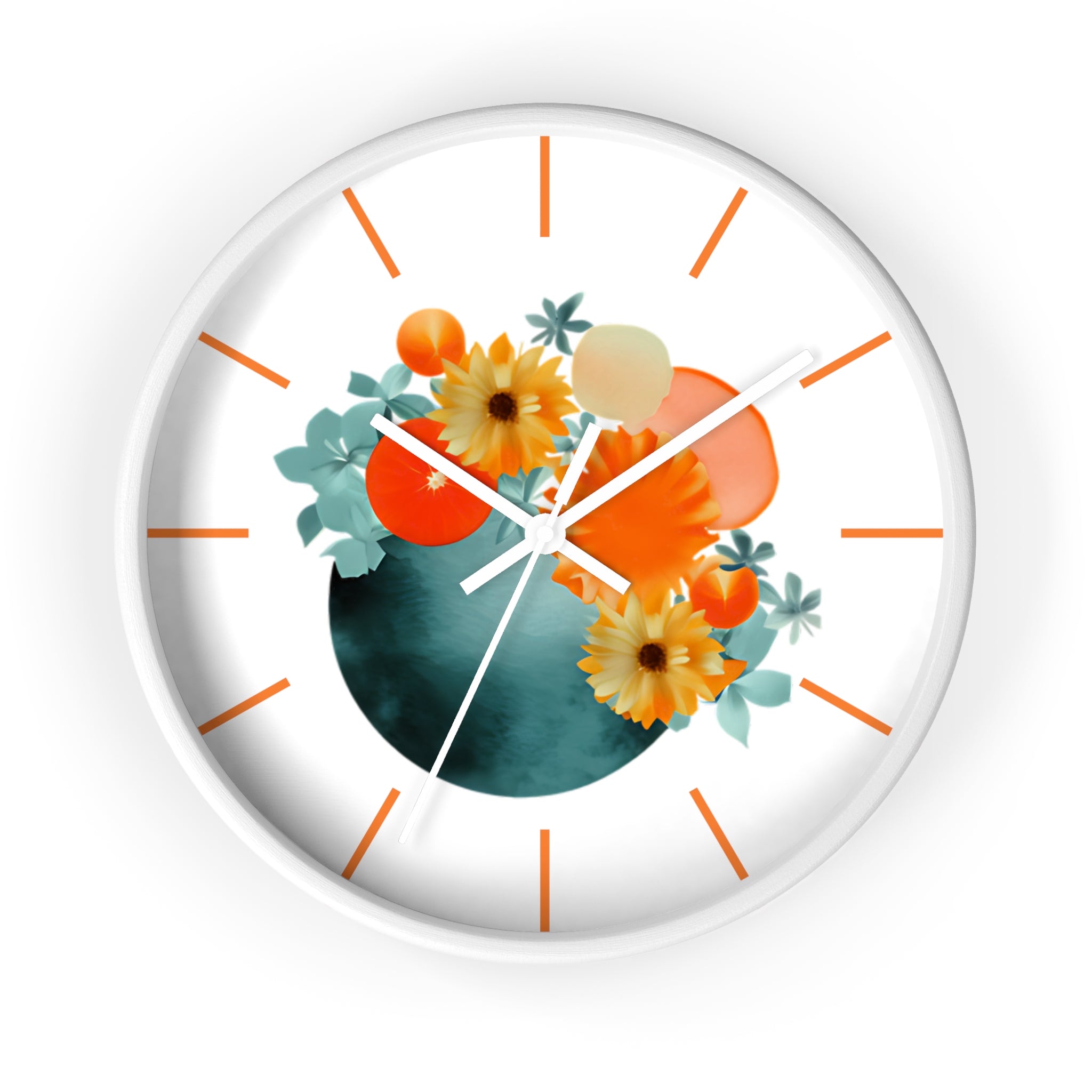 Wall Clock, with Abstract Art, Turquoise Orange