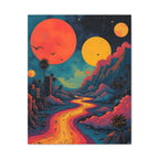 Psychedelic Sunset River Canvas Wall Art — Vibrant Retro Landscape Matte Stretched Print