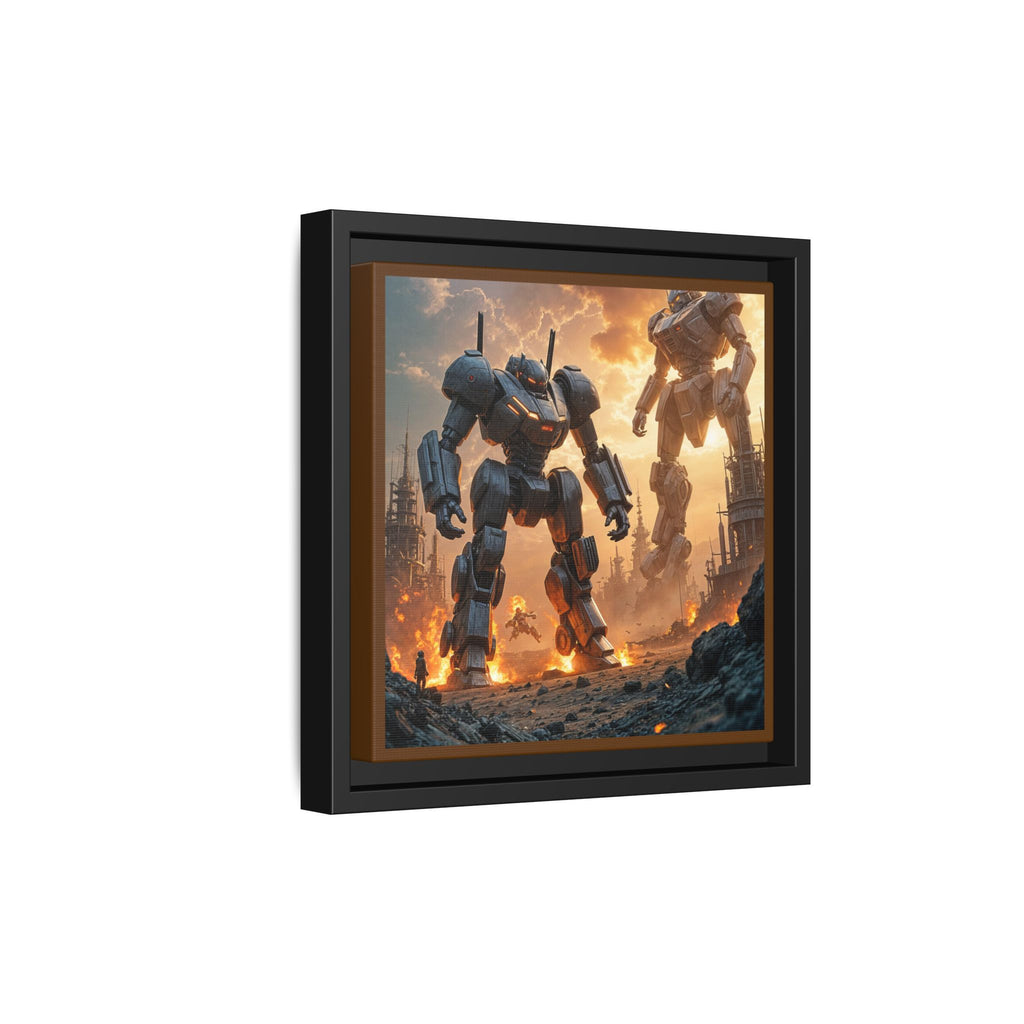 Framed Matte Canvas - Giant Mech Battle Scene Wall Art