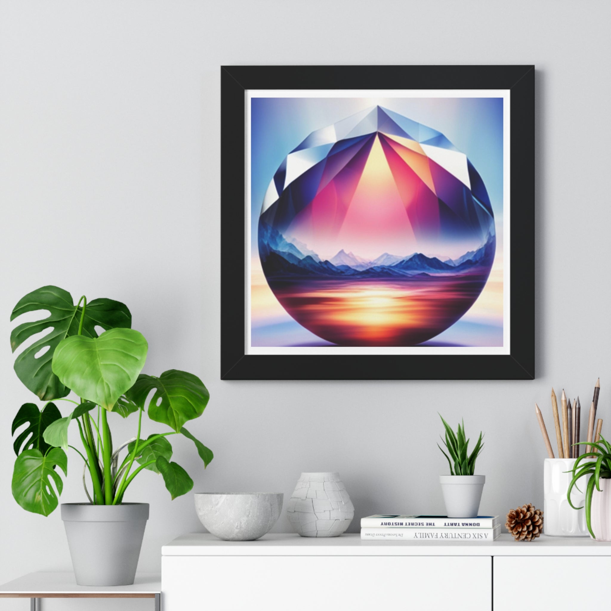 Framed Poster - Landscape Image Faceted Jewel Design
