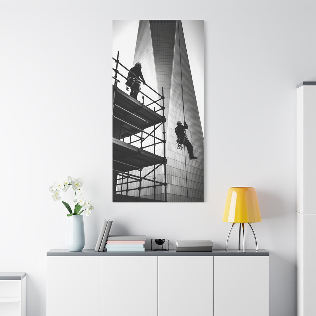 Construction Workers on Scaffolding Matte Stretched Canvas Print 2