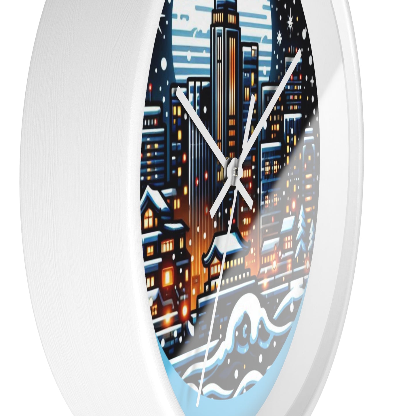 Decorative Snowy Night Wall Clock - 10" Round Silencing Mechanism