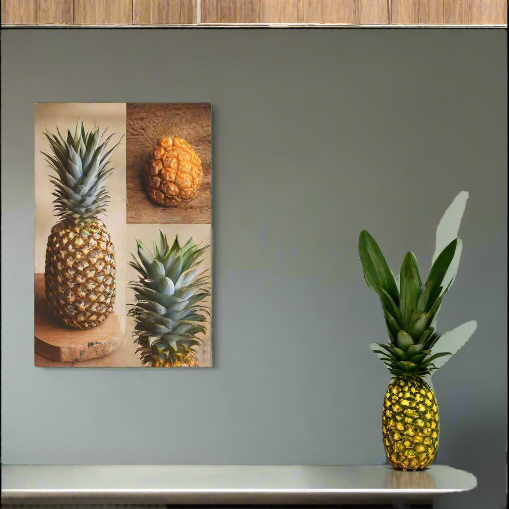 Living room with a painting on the wall, books on a shelf, and decorative items.