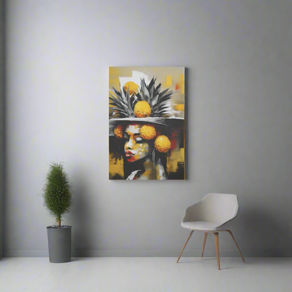 unframed canvas print feat, pineapple hat wearing beauty