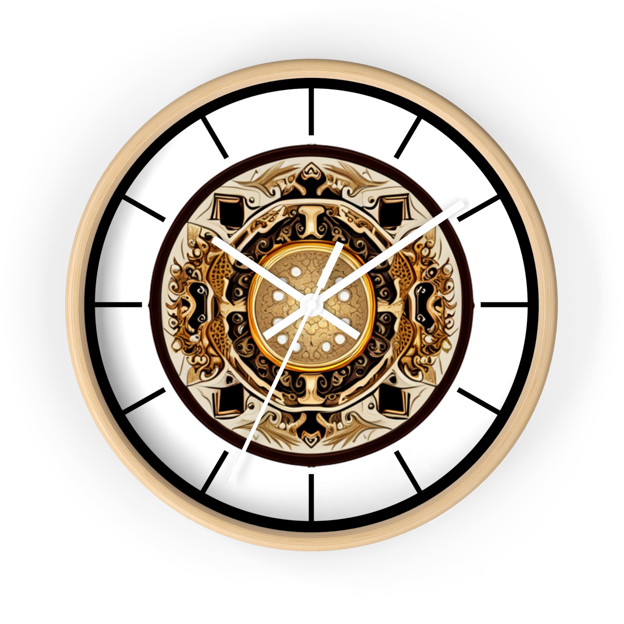 Decorative wall clock with intricate design on a white background