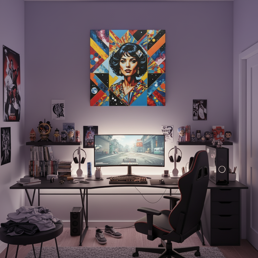 Red Blue Space Comic Vintage Collage Print, Gift for Him, Sci-Fi FanG