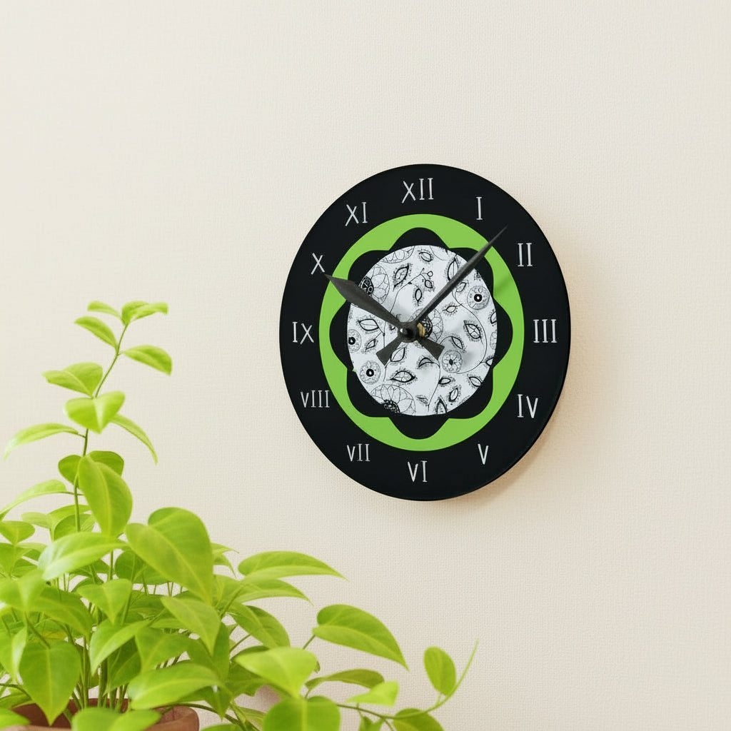 Small Acrylic Wall Clock, Floral Line Art