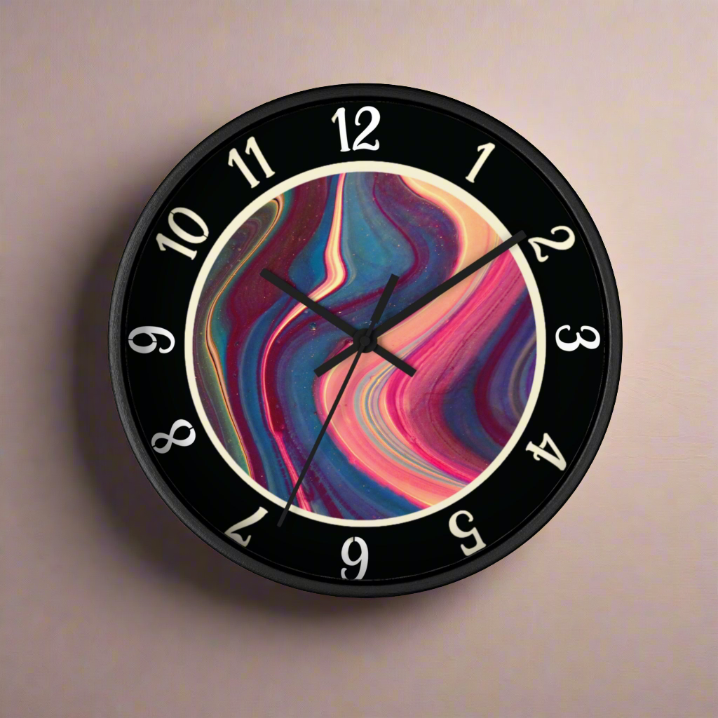 Silent Wall Clock, Abstract Art Wavy Paint