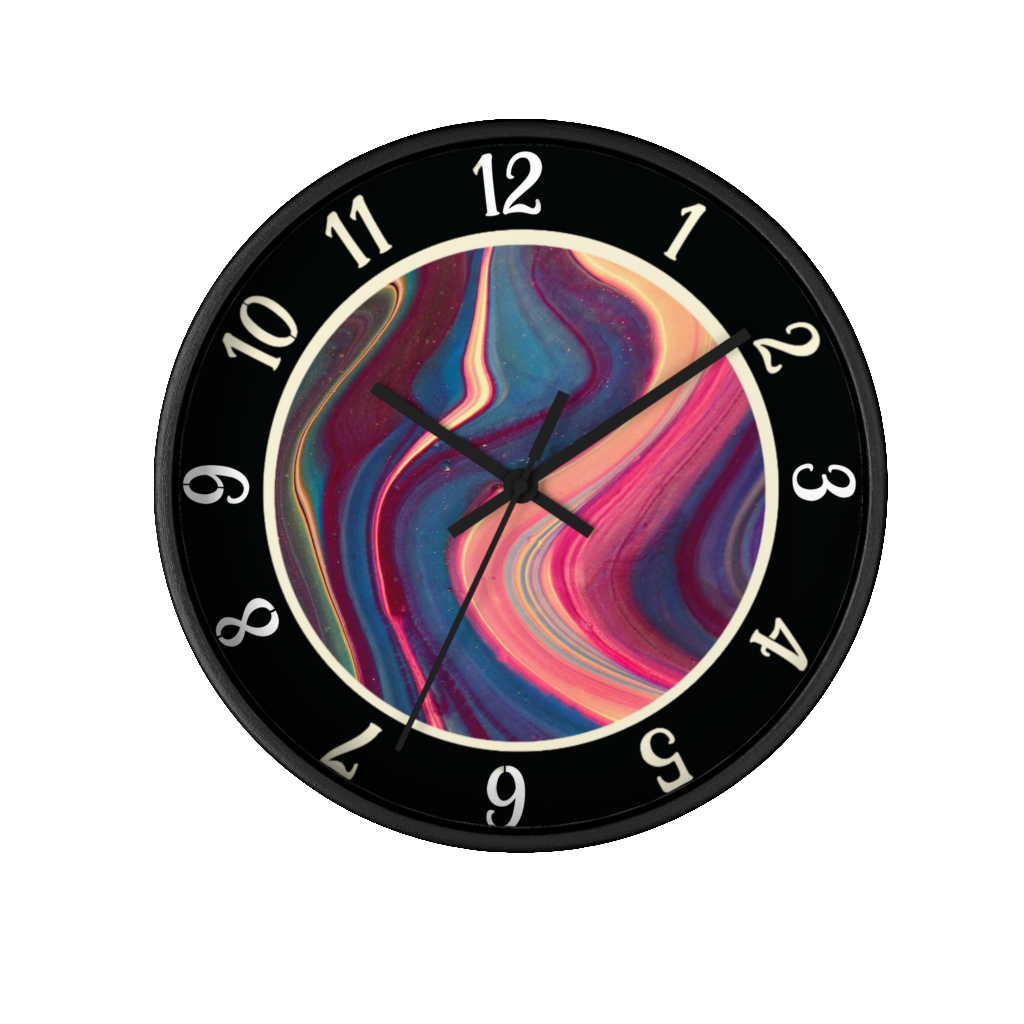 Silent Wall Clock, Abstract Art Wavy Paint