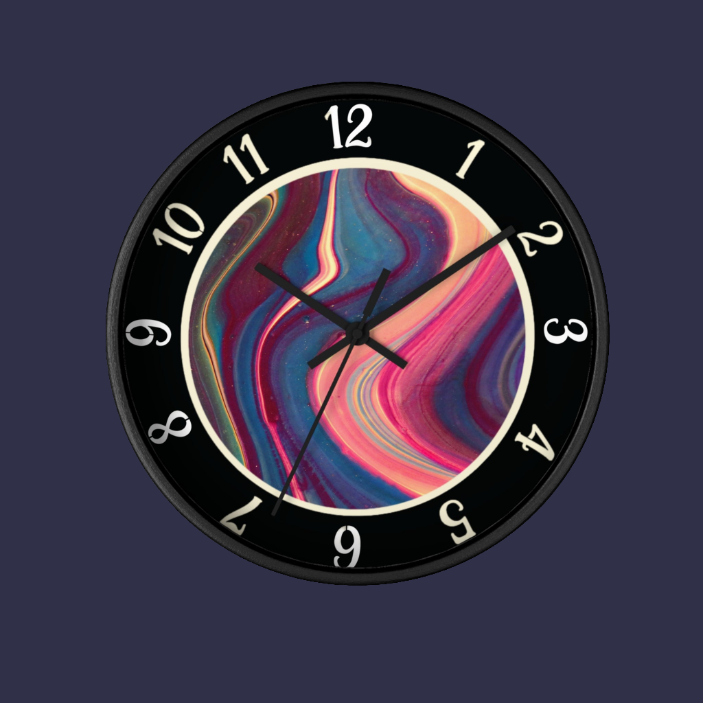 Silent Wall Clock, Abstract Art Wavy Paint