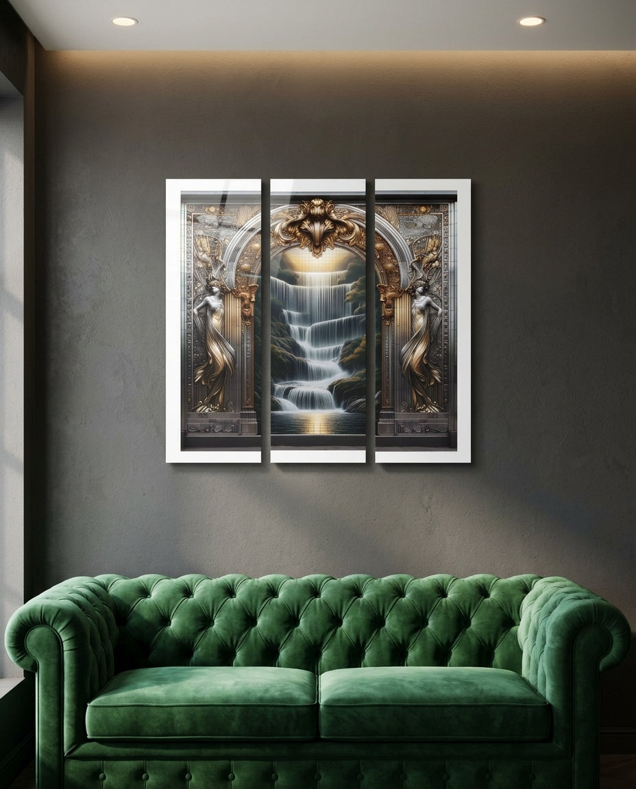 Triptych Acrylic Wall Art — Luxury Living Room Scene | Generated by Modelize