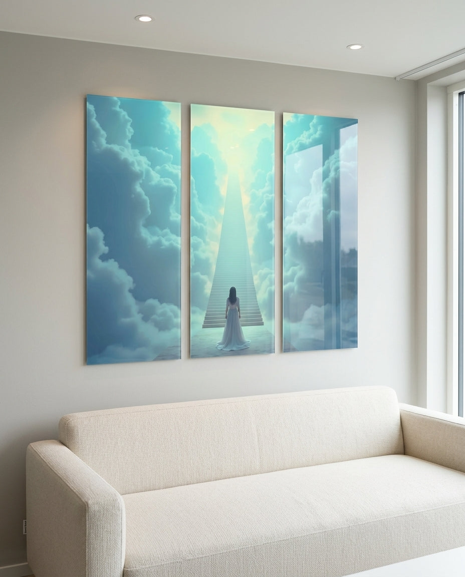 Acrylic Triptych Wall Art — Modern Living Room Lifestyle | Generated by Modelize