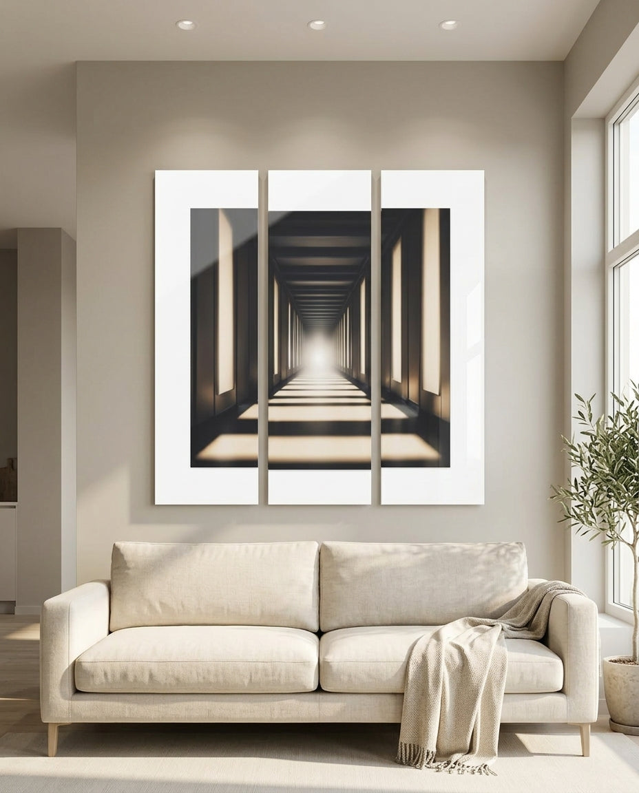 Photography Wall Art Triptych — Modern Living Room Lifestyle | Generated by Modelize