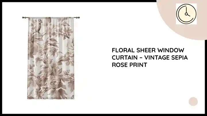 Floral Sheer Window Curtain &ndash; Vintage Sepia Rose Print by@Outfy