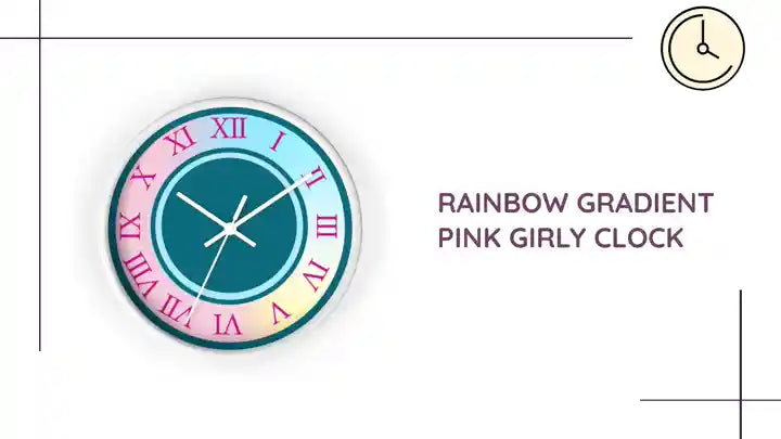 Rainbow Gradient Pink Girly Clock by@Outfy