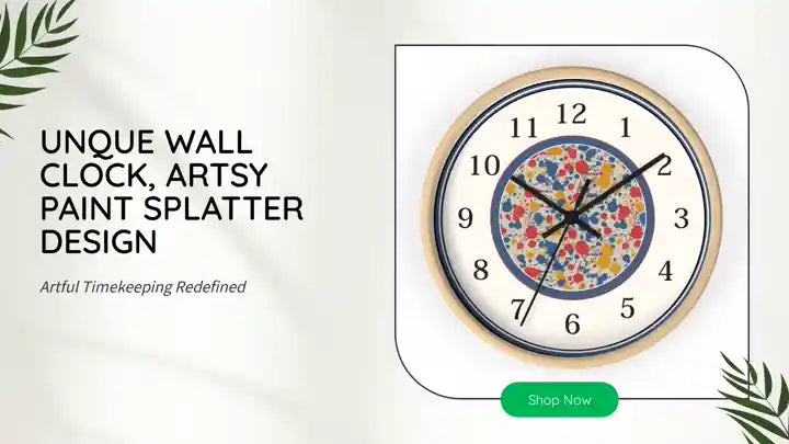 Unque Wall Clock, Artsy Paint Splatter Design by@Outfy