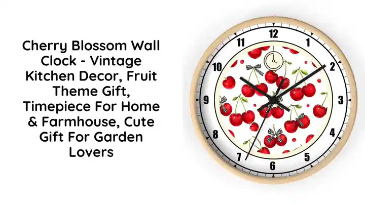Cherry Blossom Wall Clock - Vintage Kitchen Decor, Fruit Theme Gift, Timepiece for Home &amp; Farmhouse, Cute Gift for Garden Lovers by@Outfy