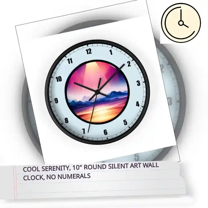 Cool Serenity, 10" Round SILENT Art Wall Clock, No Numerals by@Outfy