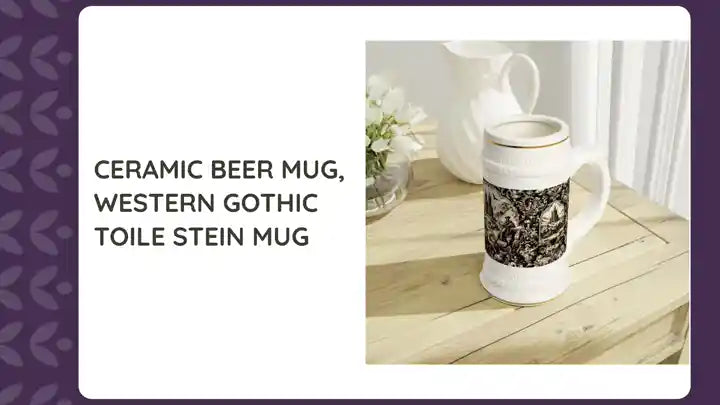 Ceramic Beer Mug, Western Gothic Toile Stein Mug by@Outfy