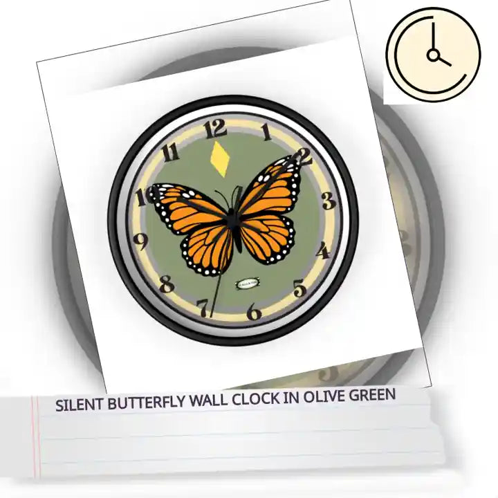 Silent Butterfly Wall Clock in Olive Green by@Outfy