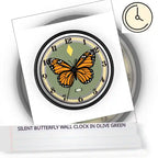 Silent Butterfly Wall Clock in Olive Green by@Outfy