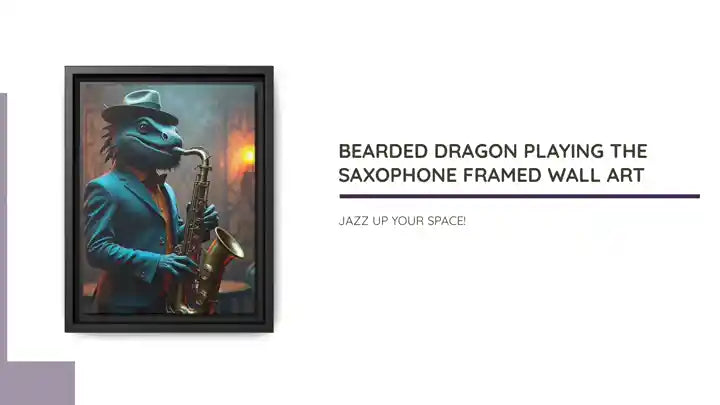 Bearded Dragon Playing the Saxophone Framed Wall Art by@Outfy