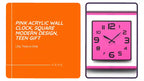 Pink Acrylic Wall Clock, Square Modern Design, Teen Gift by@Outfy