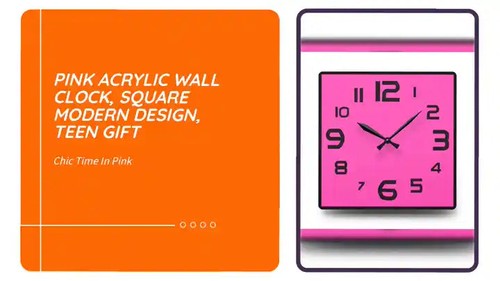Pink Acrylic Wall Clock, Square Modern Design, Teen Gift by@Outfy