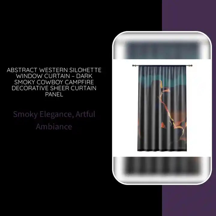 Abstract Western Silohette Window Curtain &ndash; Dark Smoky Cowboy Campfire Decorative Sheer Curtain Panel by@Outfy