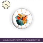 Wall Clock, with Abstract Art, Turquoise Orange by@Outfy