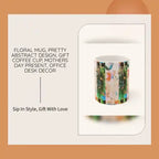 Floral Mug, Pretty Abstract Design, Gift Coffee Cup, Mothers Day Present, Office Desk Decor by@Outfy