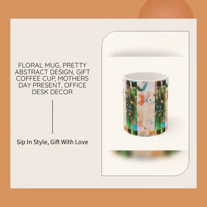 Floral Mug, Pretty Abstract Design, Gift Coffee Cup, Mothers Day Present, Office Desk Decor by@Outfy