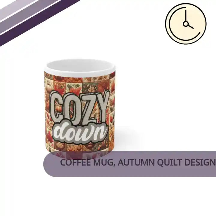 Coffee Mug, Autumn Quilt Design, Gift for Him, Tea Cup, Kitchen Decor, Unique Coffee Cup by@Outfy
